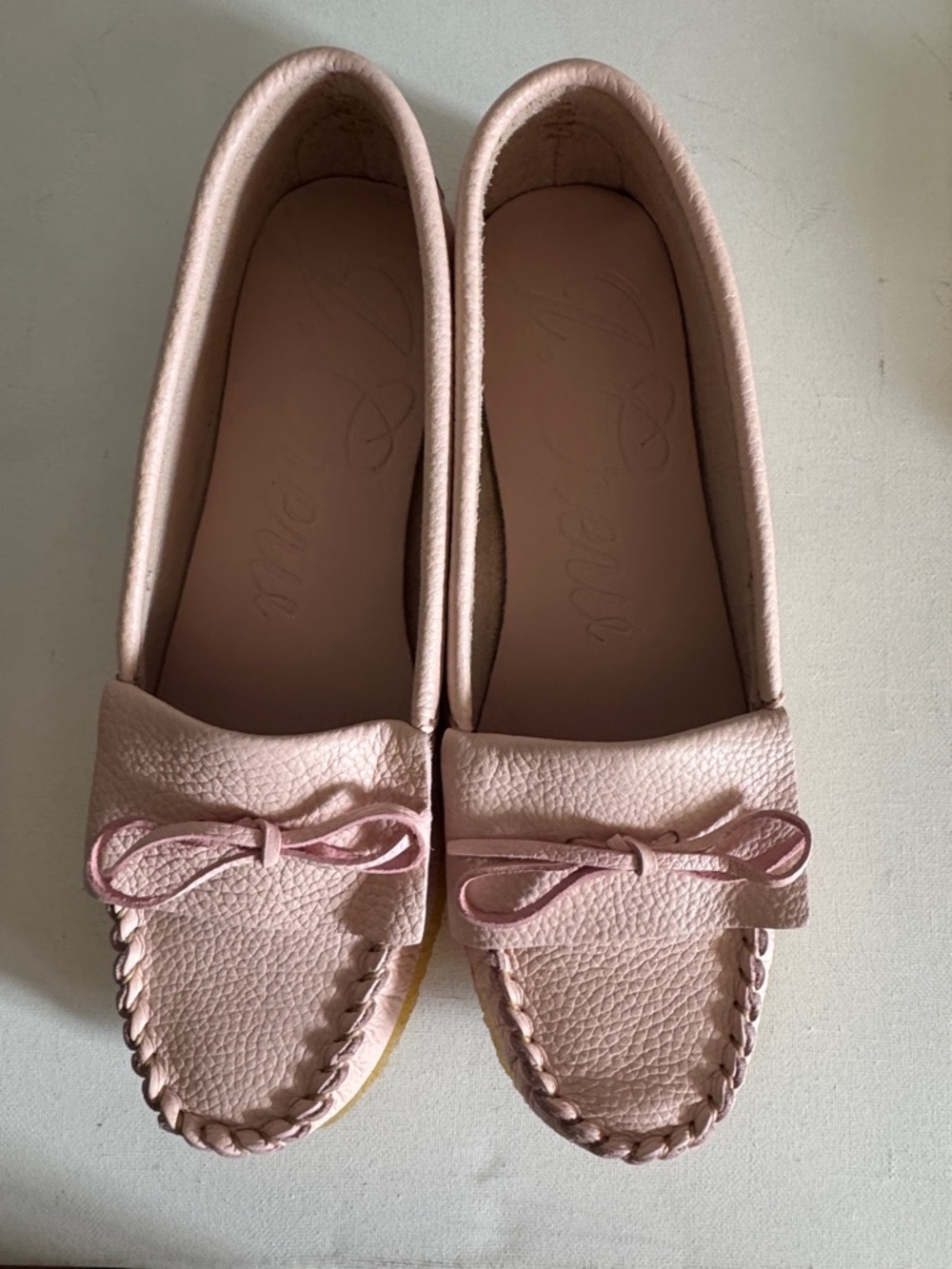 J. Crew Pink Leather Moccasin Loafers with Bow